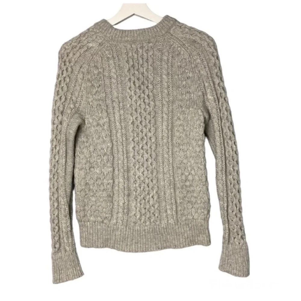 J. CREW Gray Wool Blend Popcorn Chunky Casual Cable Knit Fisherman Sweater XS